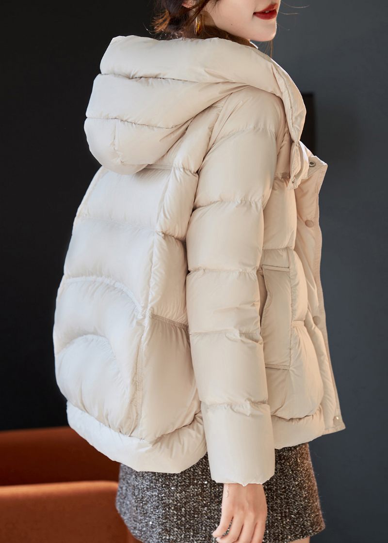 Snygg Beige Hooded Duck Down Puffer Coat Vinter - Dunjackor för kvinnor