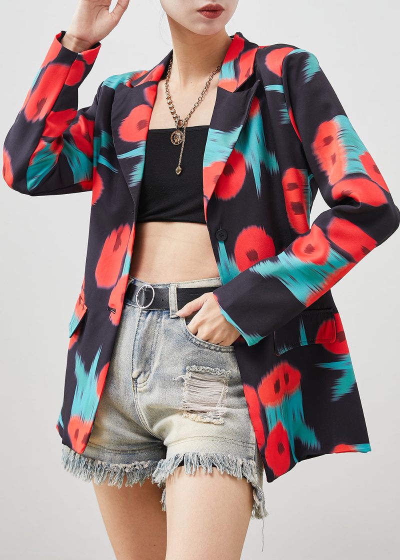 Snygg Black Notched Tie Dye Spandex Coat Spring