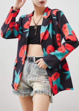 Snygg Black Notched Tie Dye Spandex Coat Spring