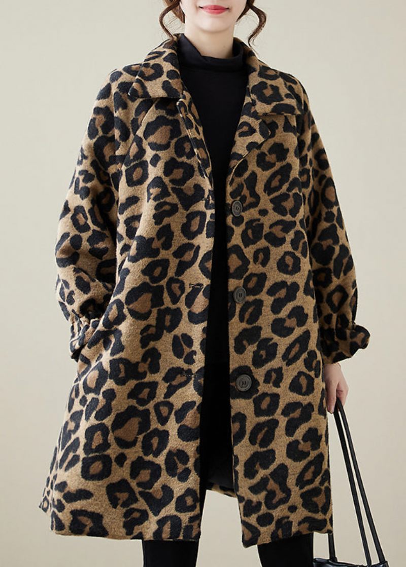 Snygg Kaki Oversized Leopard Print Yllerockar Vinter