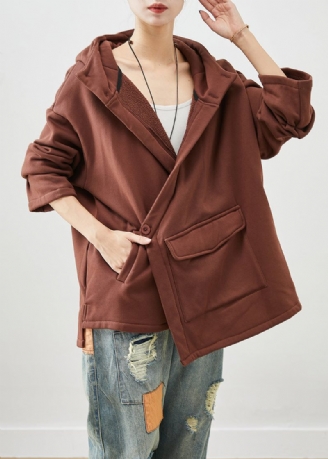 Snygg Khaki Asymmetrisk Oversized Varm Fleecejacka Höst