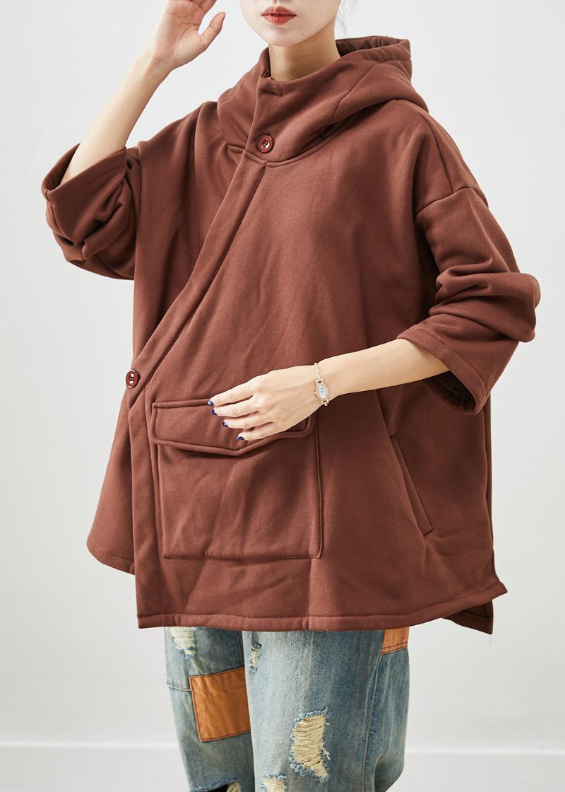 Snygg Khaki Asymmetrisk Oversized Varm Fleecejacka Höst - Vinterkappor för kvinnor