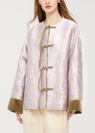 Snygg Lila O-ringad Knapp Silk Velour Patchwork Coats Spring