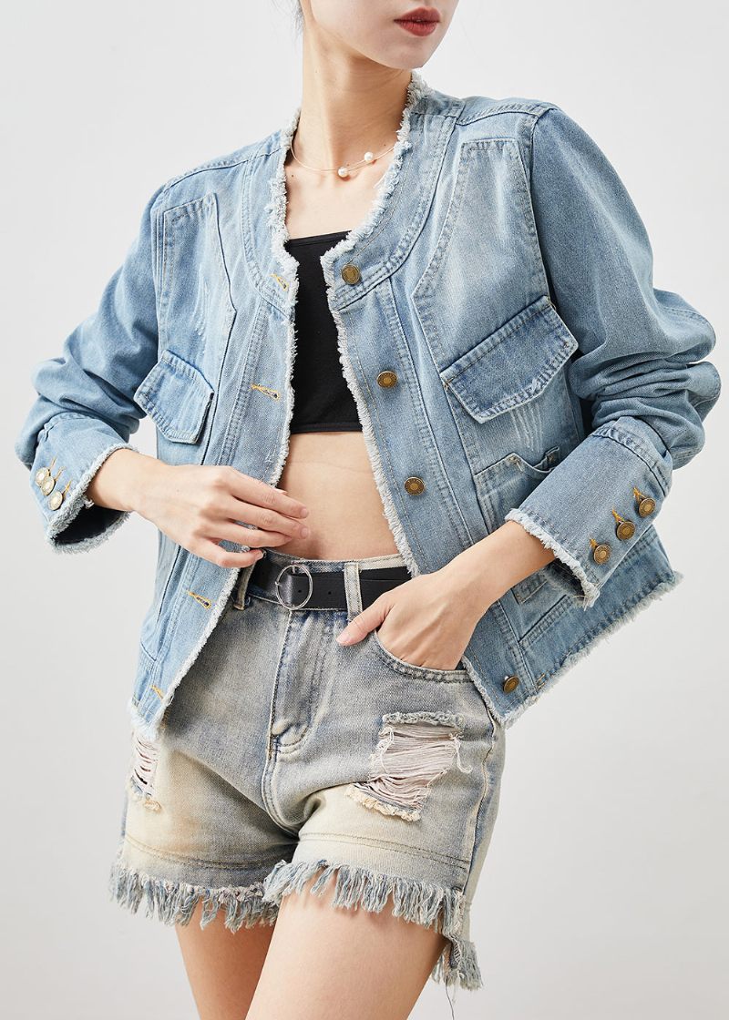 Snygg Ljusblå Silm Fit Denim Coat Ytterkläder Spring