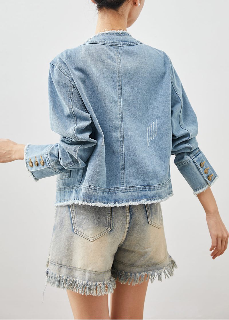 Snygg Ljusblå Silm Fit Denim Coat Ytterkläder Spring - Vinterkappor för kvinnor