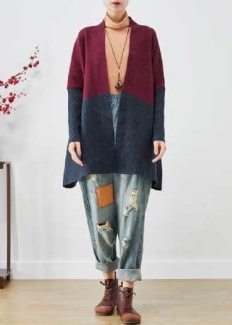 Snygg Mulberry Oversized Patchwork Stickad Cardigans Batwing Sleeve