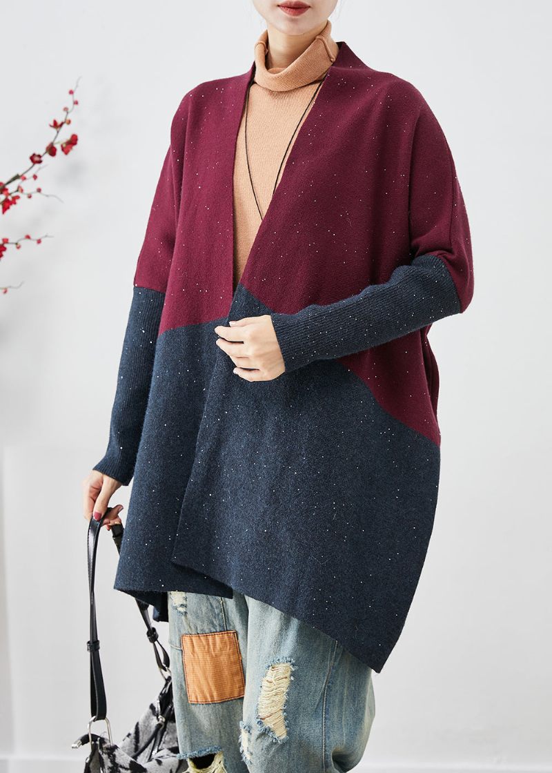 Snygg Mulberry Oversized Patchwork Stickad Cardigans Batwing Sleeve - Koftor för kvinnor