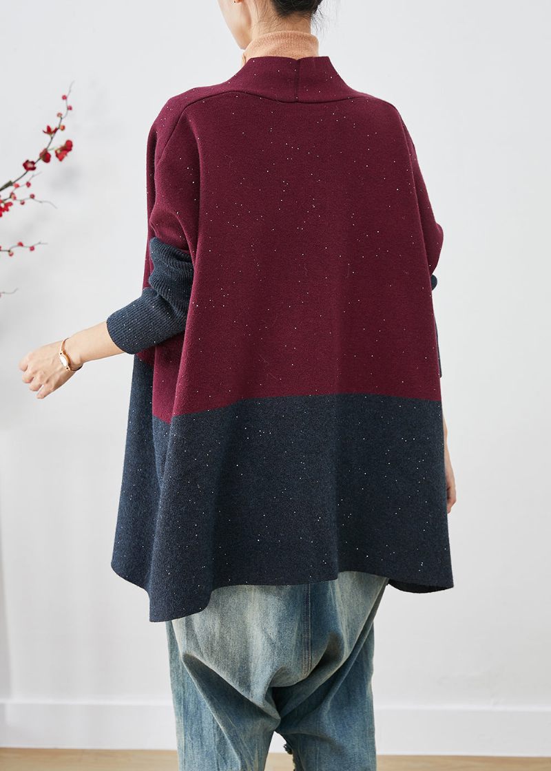 Snygg Mulberry Oversized Patchwork Stickad Cardigans Batwing Sleeve - Koftor för kvinnor