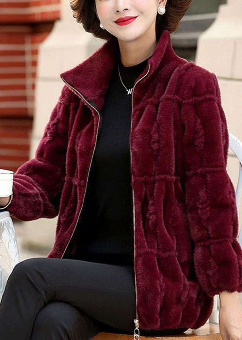 Snygg Mulberry Peter Pan Krage Zip Up Mink Hair Stickad Coat Winter