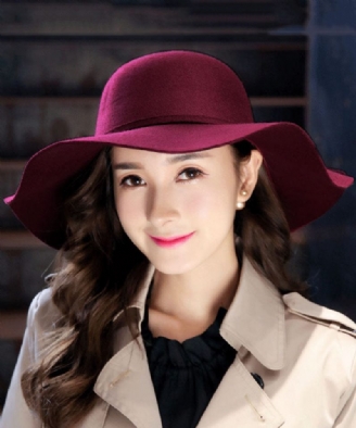 Snygg Mulberry Wave Brim Bow Woolen Cloche Hat