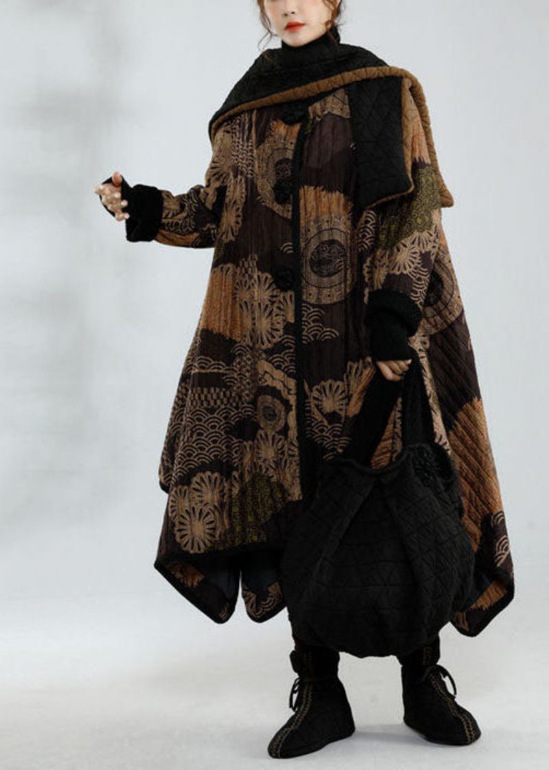 Snygg Svart Asymmetrisk Design Oversized Print Fine Bomullsfyllda Trenchcoats Vinter - Trenchcoats för kvinnor