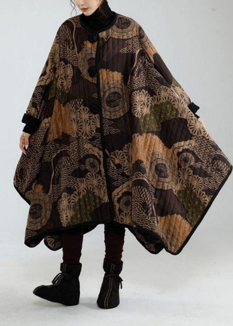 Snygg Svart Asymmetrisk Design Oversized Print Fine Bomullsfyllda Trenchcoats Vinter - Trenchcoats för kvinnor