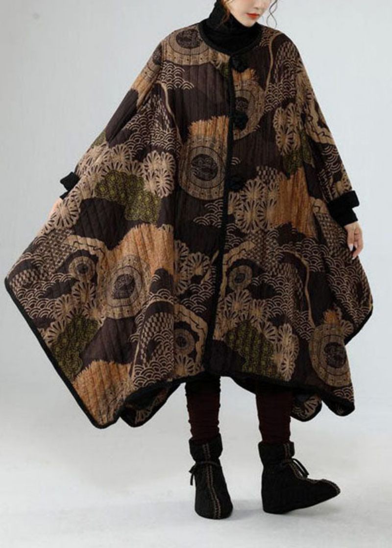 Snygg Svart Asymmetrisk Design Oversized Print Fine Bomullsfyllda Trenchcoats Vinter - Trenchcoats för kvinnor