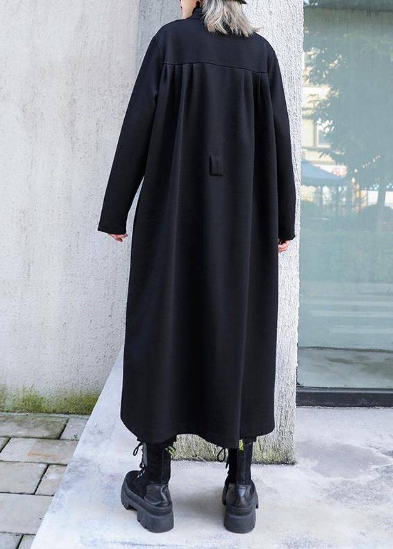 Snygg Svart Fin Outfit Work Outfits Stativ Krage Knapp Höstkappa - Trenchcoats för kvinnor