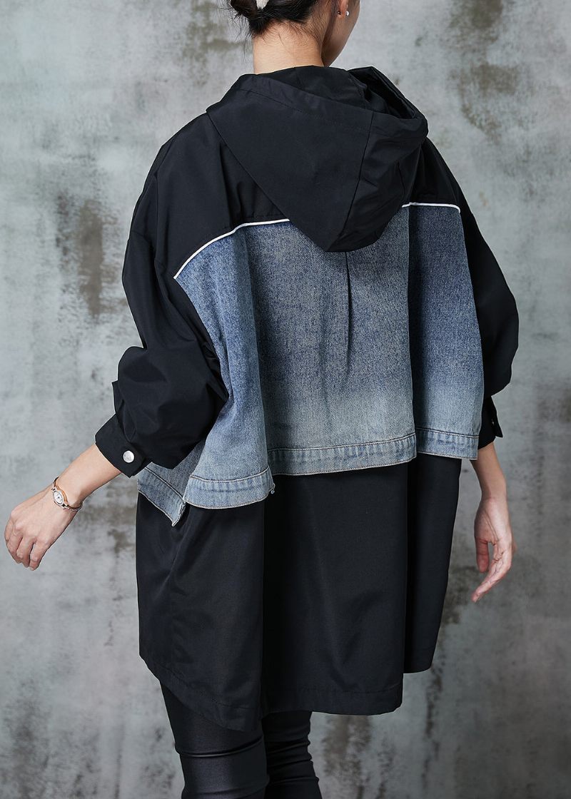 Snygg Svart Oversized Patchwork Dragsko Coat Spring - Vinterkappor för kvinnor