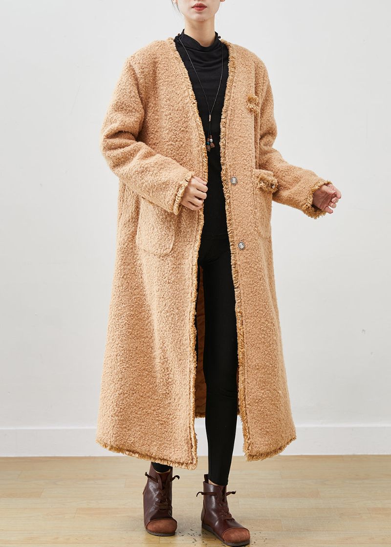 Snygga Kaki Överdimensionerade Fickor Faux Fur Teddy Coats Spring - Vinterkappor för kvinnor