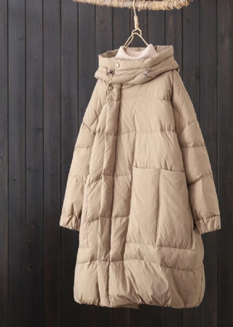 Snygga Khaki Hooded Dragsko Fickor Duck Down Puffers Jackor Vinter