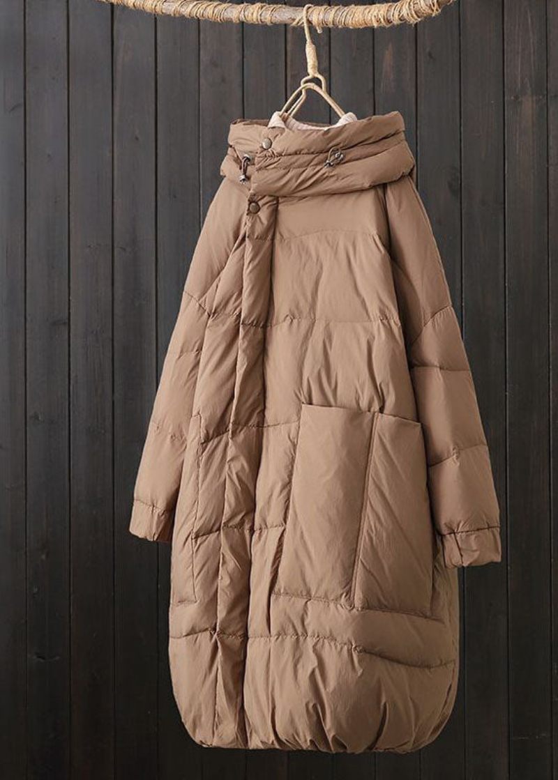 Snygga Khaki Hooded Dragsko Fickor Duck Down Puffers Jackor Vinter - Dunjackor för kvinnor