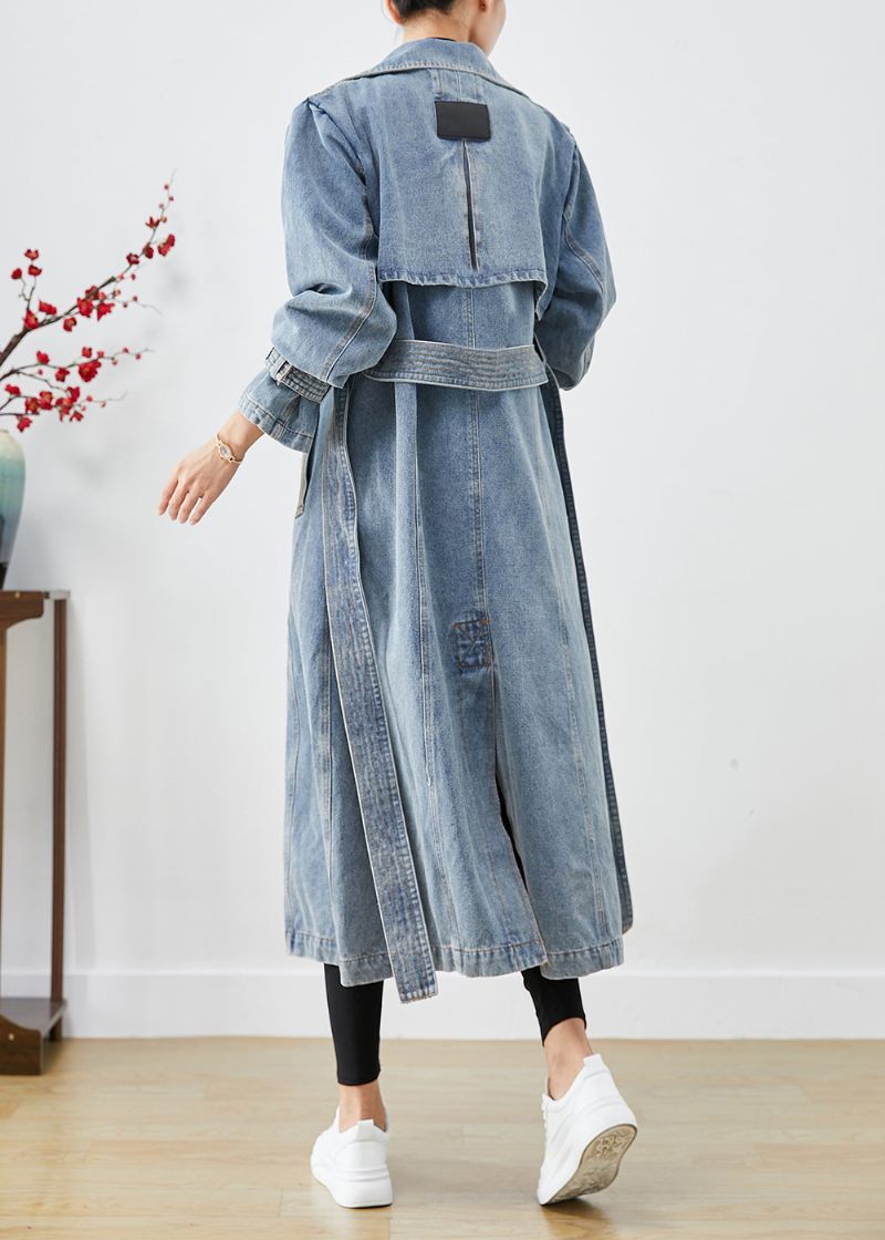 Snygga Ljusblå Dubbelbröst Överdimensionerade Denim Trenchcoats Höst - Trenchcoats för kvinnor