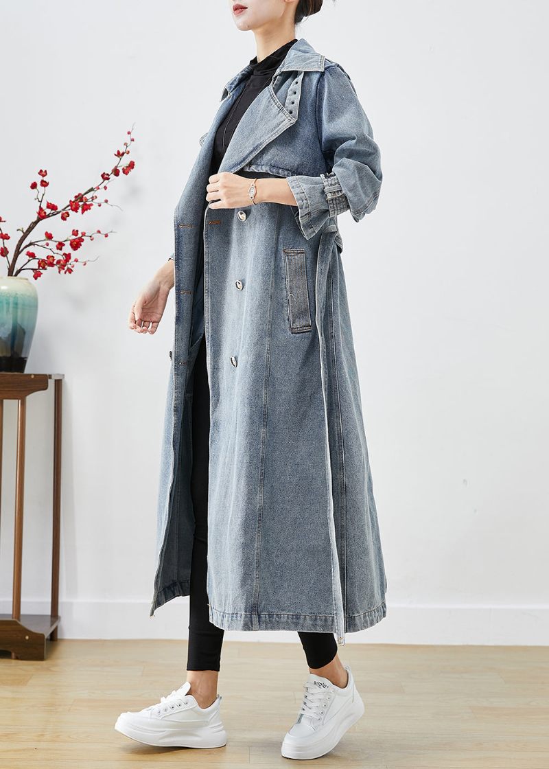 Snygga Ljusblå Dubbelbröst Överdimensionerade Denim Trenchcoats Höst - Trenchcoats för kvinnor