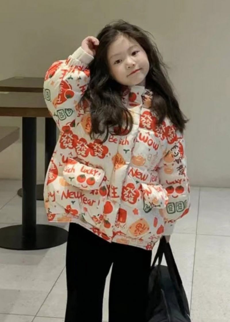 Snygga Orange Hooded Print Fickor Bomull Fyllda Girls Parka Winter - Dunjackor för kvinnor