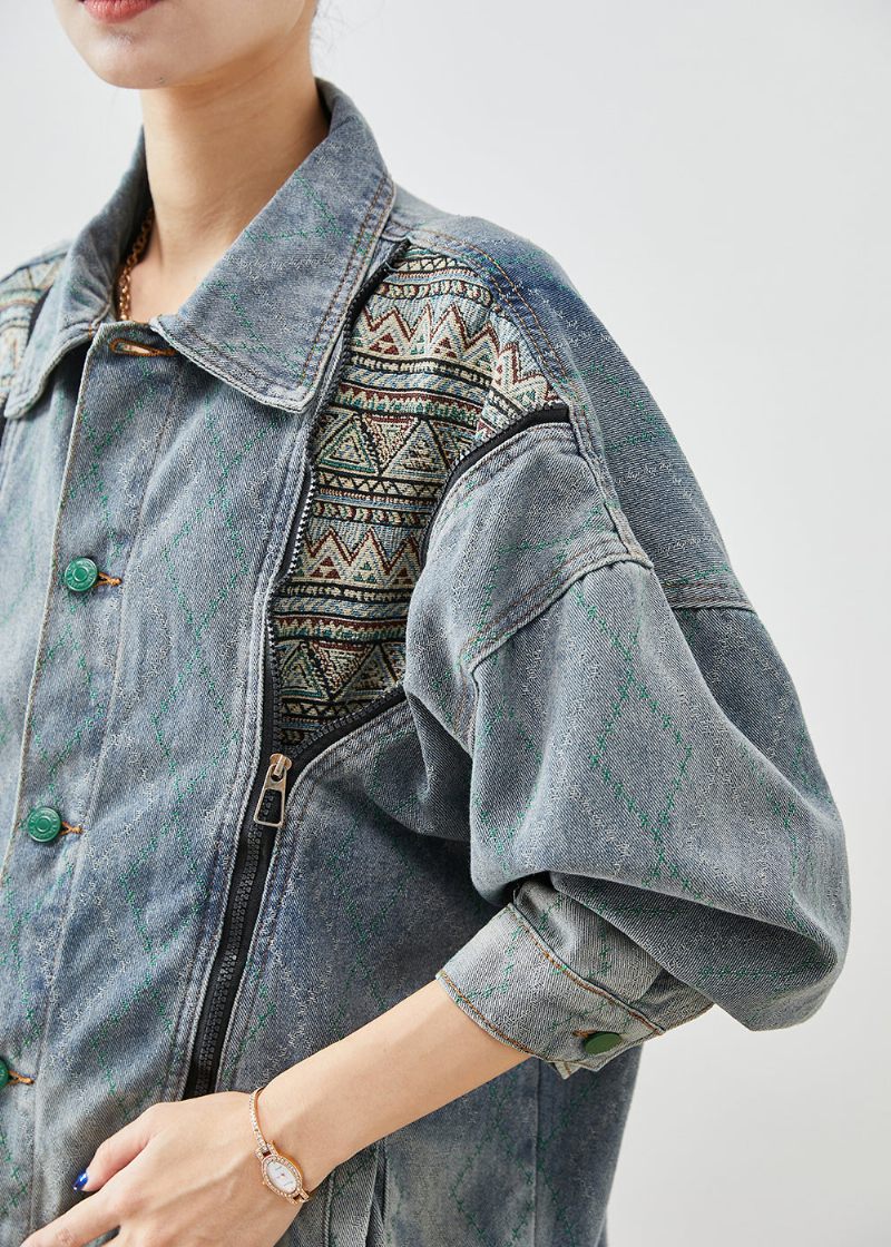 Snygga Zip Up Patchwork Denimrockar Höst - Vinterkappor för kvinnor