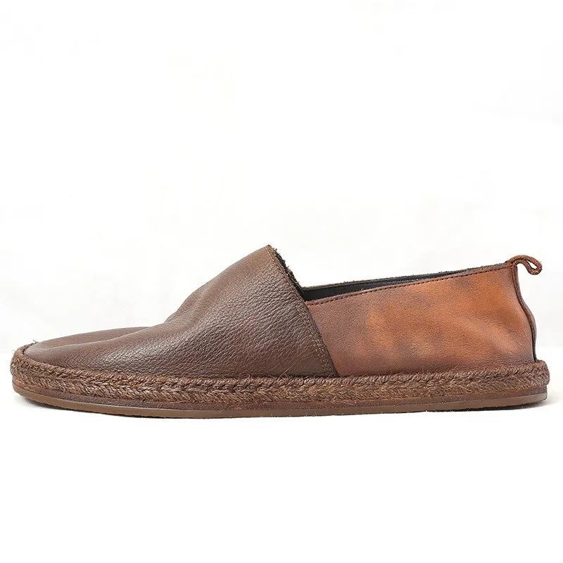 Sommar Andas Loafers Äkta Läder Herr Slip-on Daily Casual Platta Skor Man Vintage - Kaffe