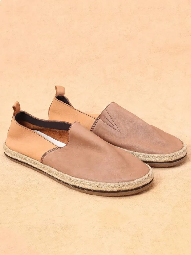 Sommar Andas Loafers Äkta Läder Herr Slip-on Daily Casual Platta Skor Man Vintage - Kaffe