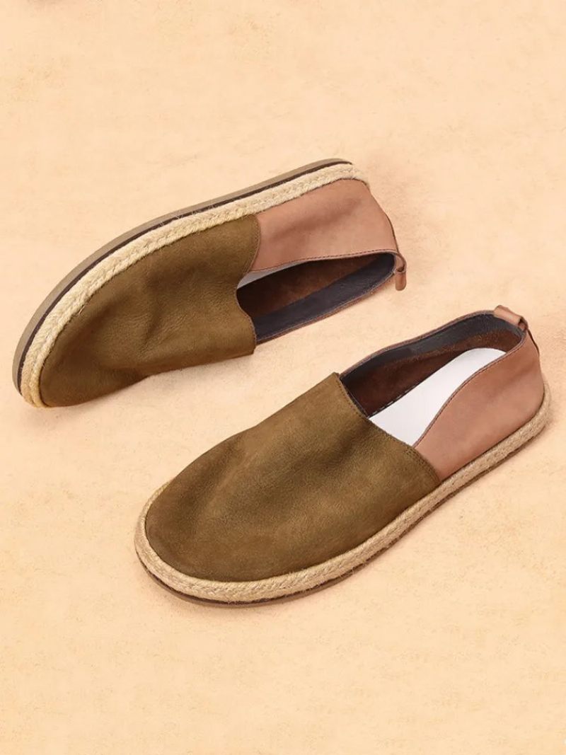 Sommar Andas Loafers Äkta Läder Herr Slip-on Daily Casual Platta Skor Man Vintage - Kaffe