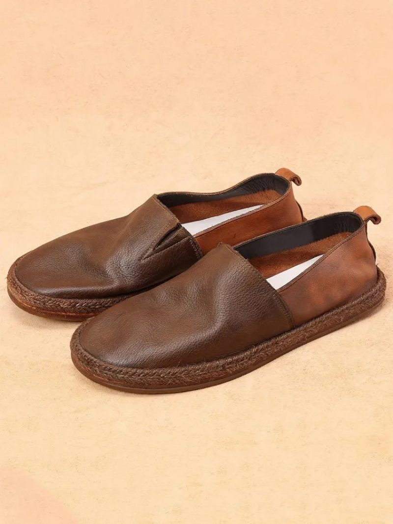 Sommar Andas Loafers Äkta Läder Herr Slip-on Daily Casual Platta Skor Man Vintage - Kaffe