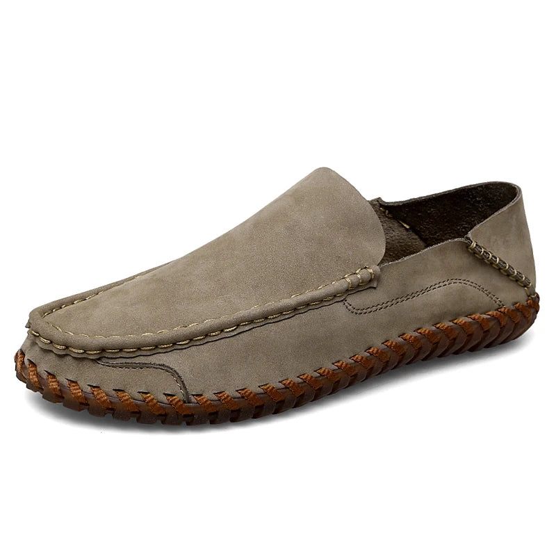 Sommar Herr Casual Slip On Läderskor Mjuk Komfort Skor Loafers - Kaki