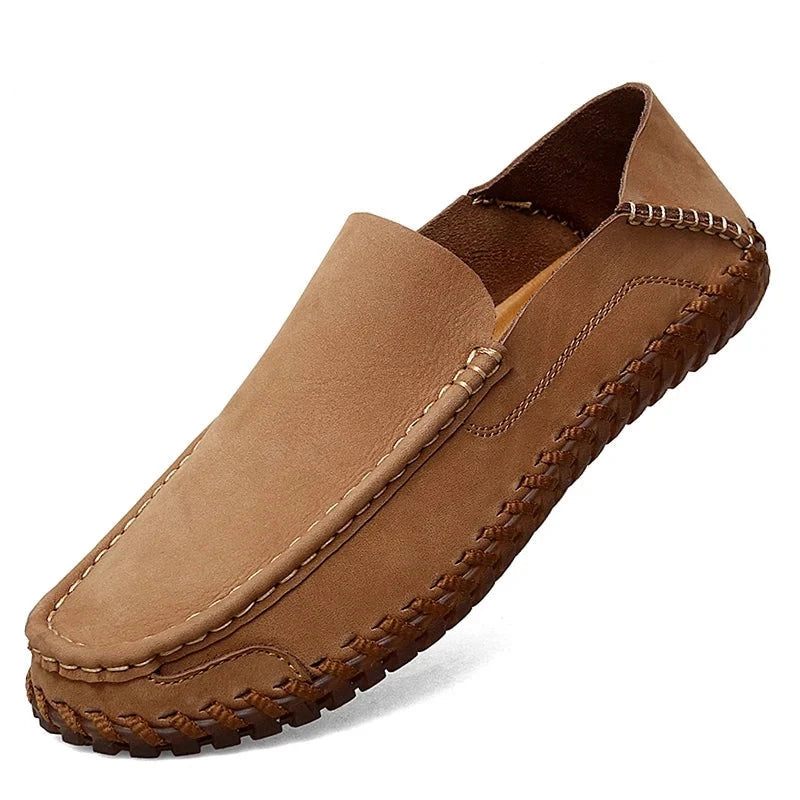 Sommar Herr Casual Slip On Läderskor Mjuk Komfort Skor Loafers - Kaki