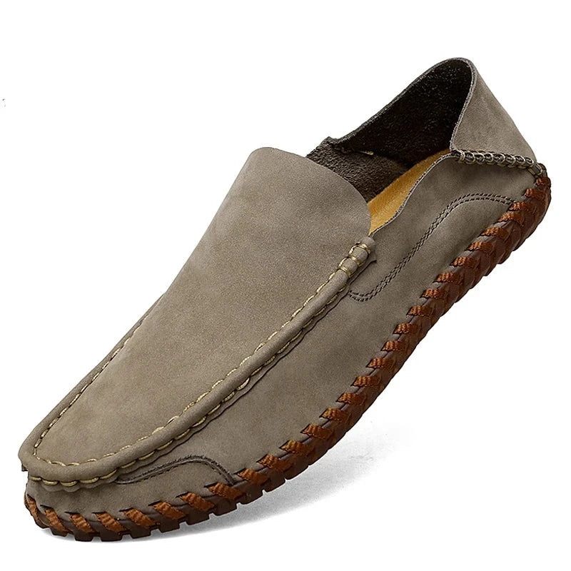 Sommar Herr Casual Slip On Läderskor Mjuk Komfort Skor Loafers - Kaki