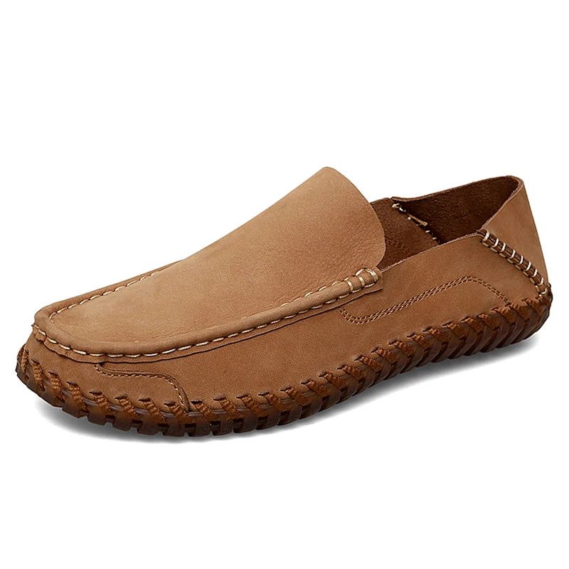 Sommar Herr Casual Slip On Läderskor Mjuk Komfort Skor Loafers - Kaki