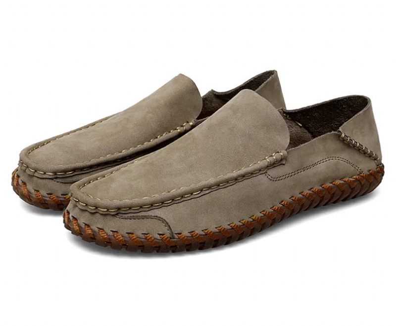 Sommar Herr Casual Slip On Läderskor Mjuk Komfort Skor Loafers - Kaki