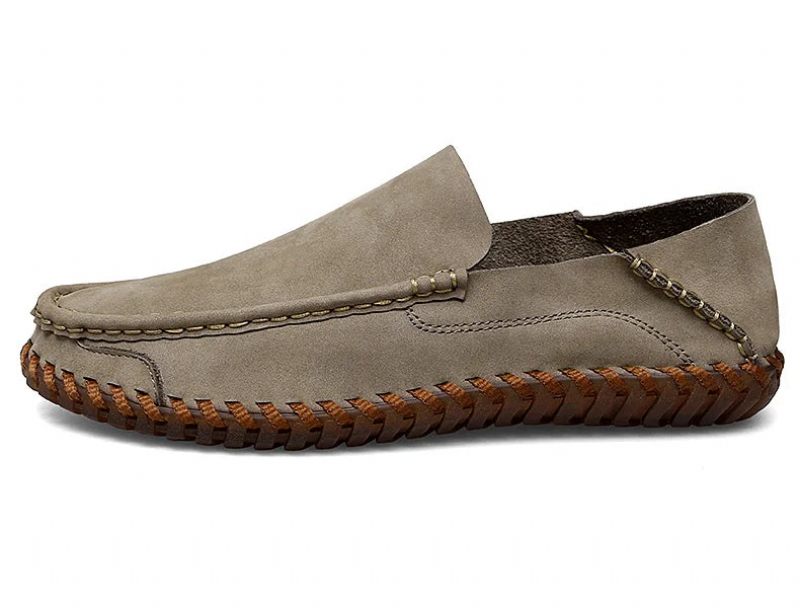 Sommar Herr Casual Slip On Läderskor Mjuk Komfort Skor Loafers - Kaki