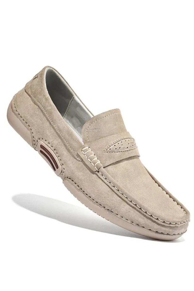 Sommar Herr Fritidsskor Lyxiga Äkta Läder Loafers Andas Slip On Italiensk Stil