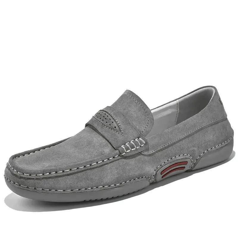 Sommar Herr Fritidsskor Lyxiga Äkta Läder Loafers Andas Slip On Italiensk Stil - Grå