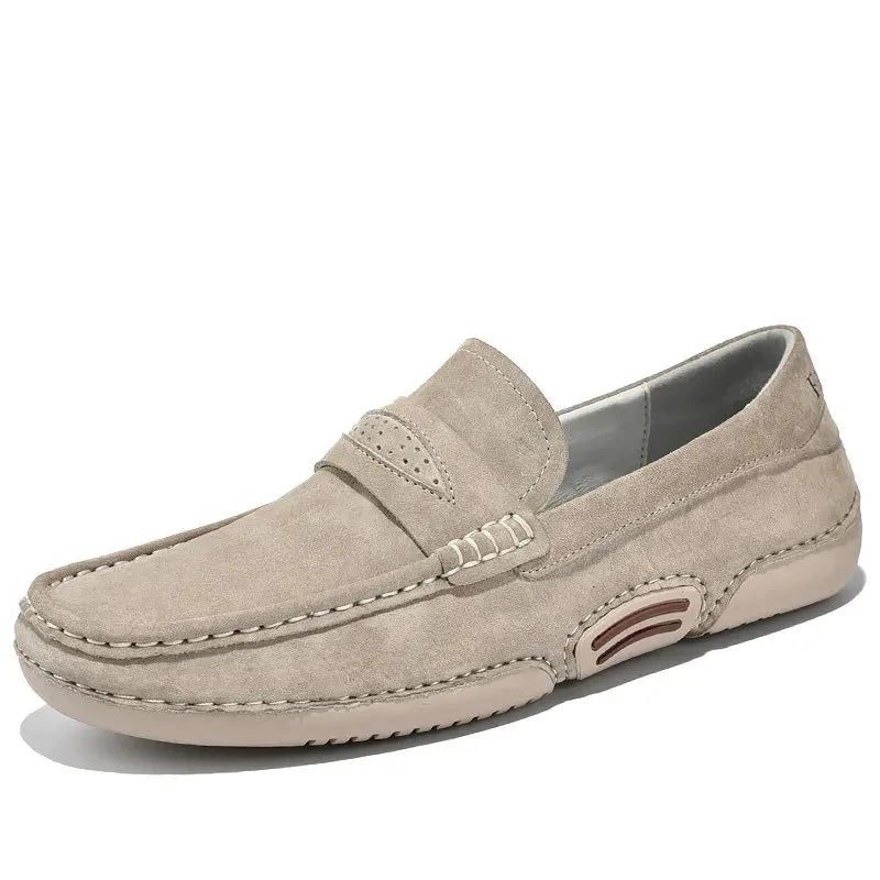 Sommar Herr Fritidsskor Lyxiga Äkta Läder Loafers Andas Slip On Italiensk Stil - Grå