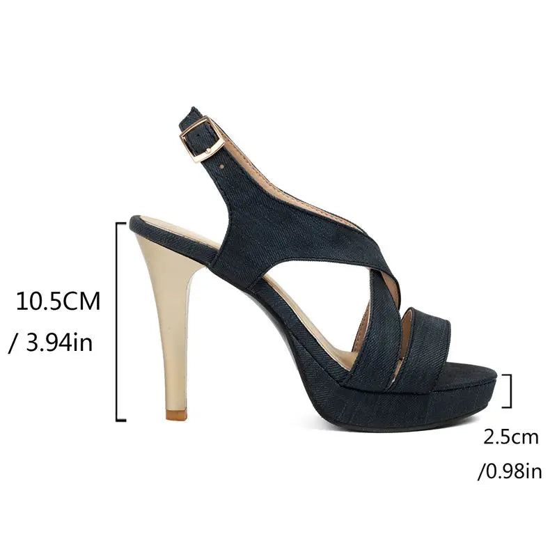 Sommar Kvinnliga Sandaler Öppen Tå Crossover Spänne Strap Stiletto Plattform Skor - Vit