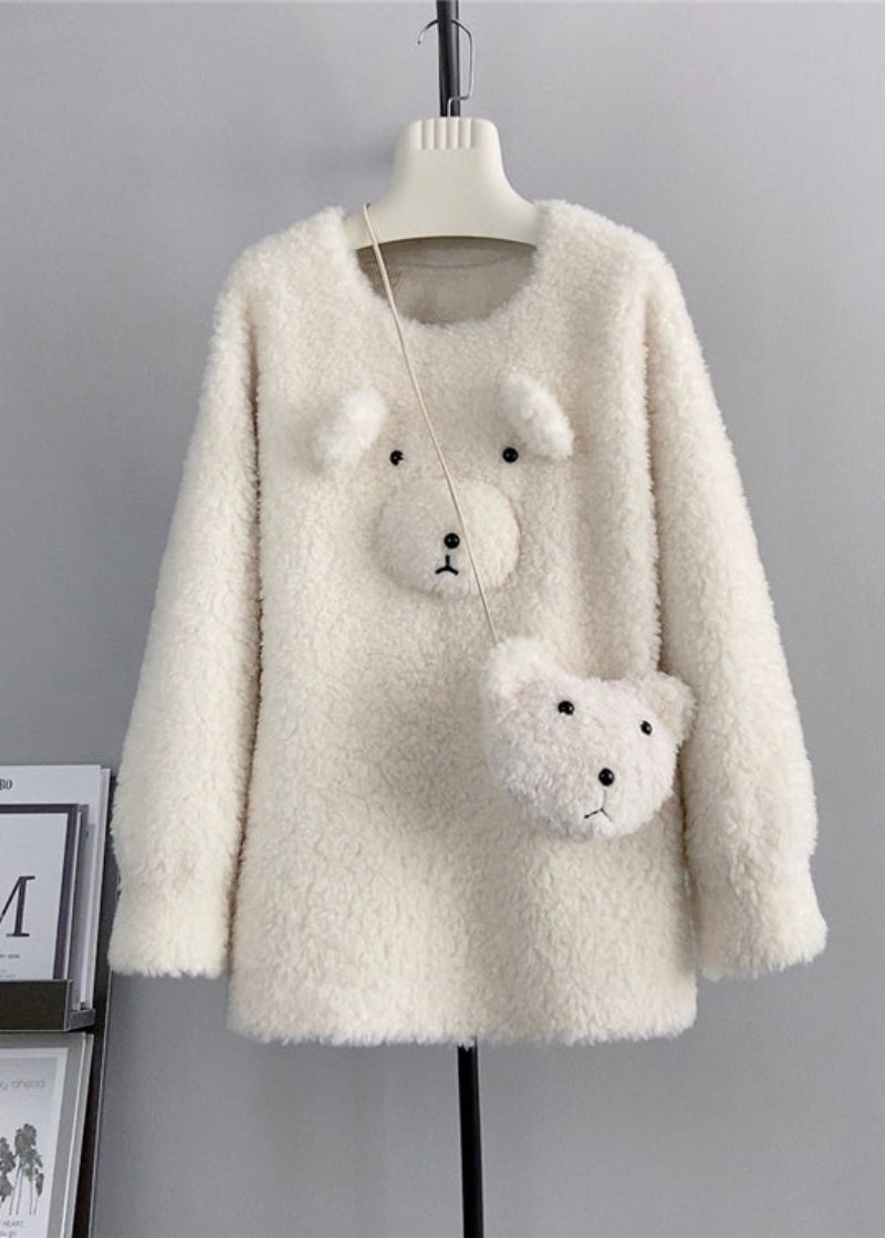 Söt Kaffe O Neck Ull Lös Teddy Bear Vinter Pullover - Ullrockar för kvinnor