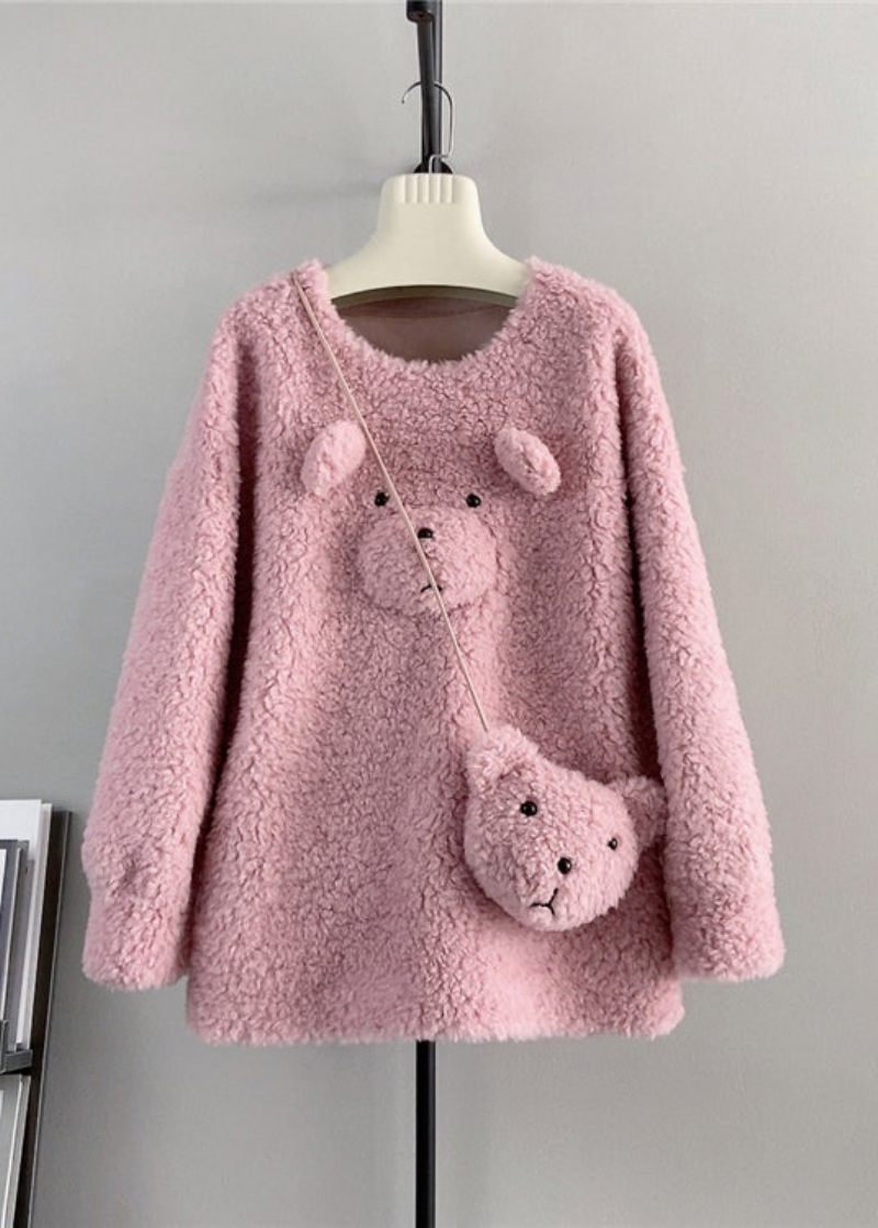 Söt Kaffe O Neck Ull Lös Teddy Bear Vinter Pullover - Ullrockar för kvinnor