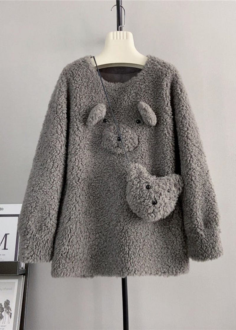 Söt Kaffe O Neck Ull Lös Teddy Bear Vinter Pullover - Ullrockar för kvinnor