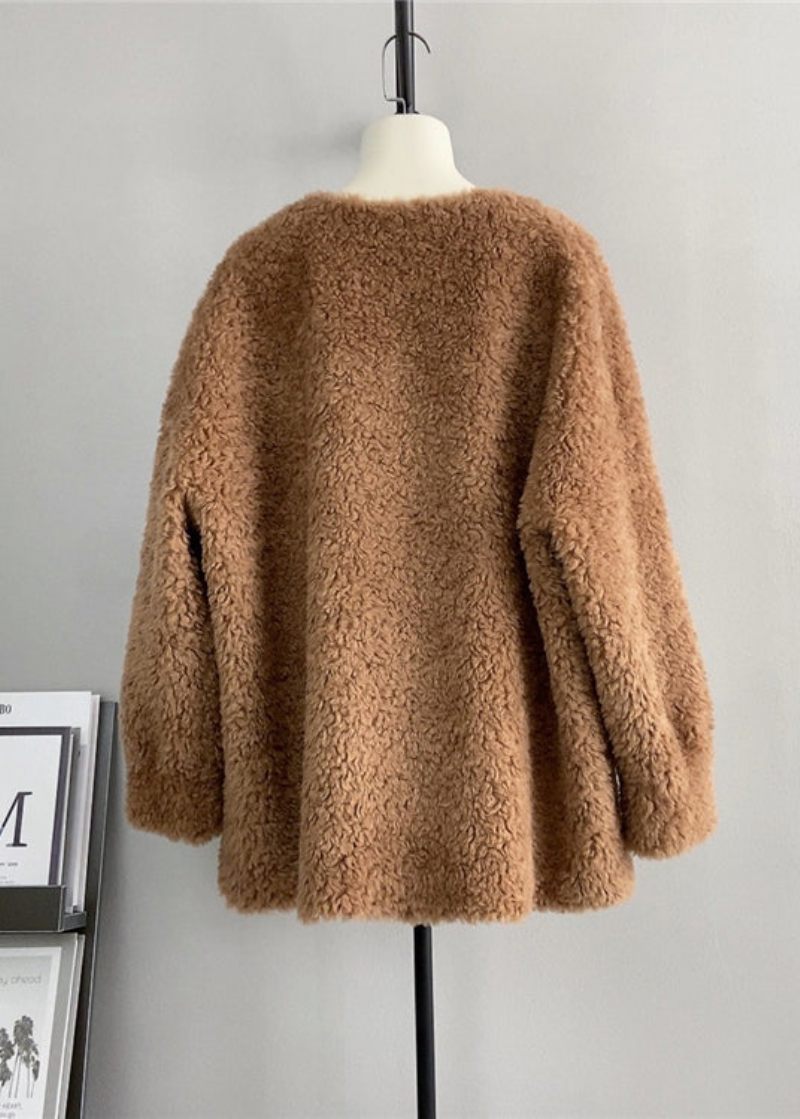 Söt Kaffe O Neck Ull Lös Teddy Bear Vinter Pullover - Ullrockar för kvinnor