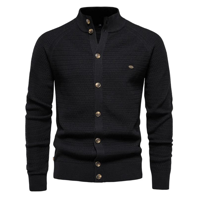 Stickad Herrkofta Bomull Mock Neck Tröja För Herr Vinter Designer Cardigans - Grön