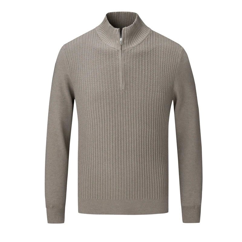 Stickad Tröja Män Slim Dragkedja Mock Neck Män Causal Solid Herrkläder - Röd