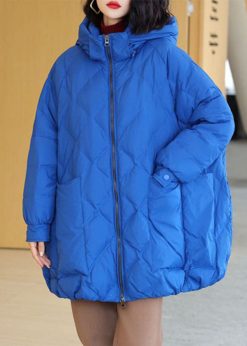 Stil Blå Hooded Oversized Duck Down Puffer Jacka Vinter