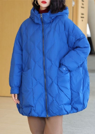 Stil Blå Hooded Oversized Duck Down Puffer Jacka Vinter