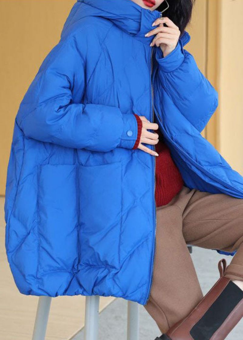 Stil Blå Hooded Oversized Duck Down Puffer Jacka Vinter - Dunjackor för kvinnor