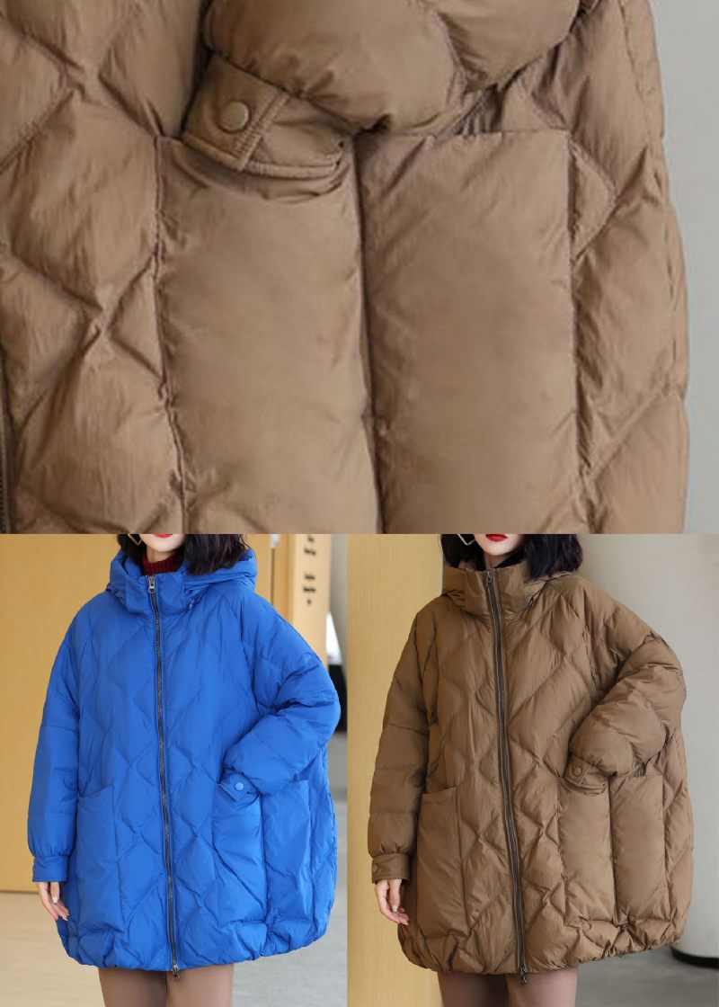 Stil Blå Hooded Oversized Duck Down Puffer Jacka Vinter - Dunjackor för kvinnor